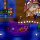 a character runs along the boardwalk at nighttime in stardew valley